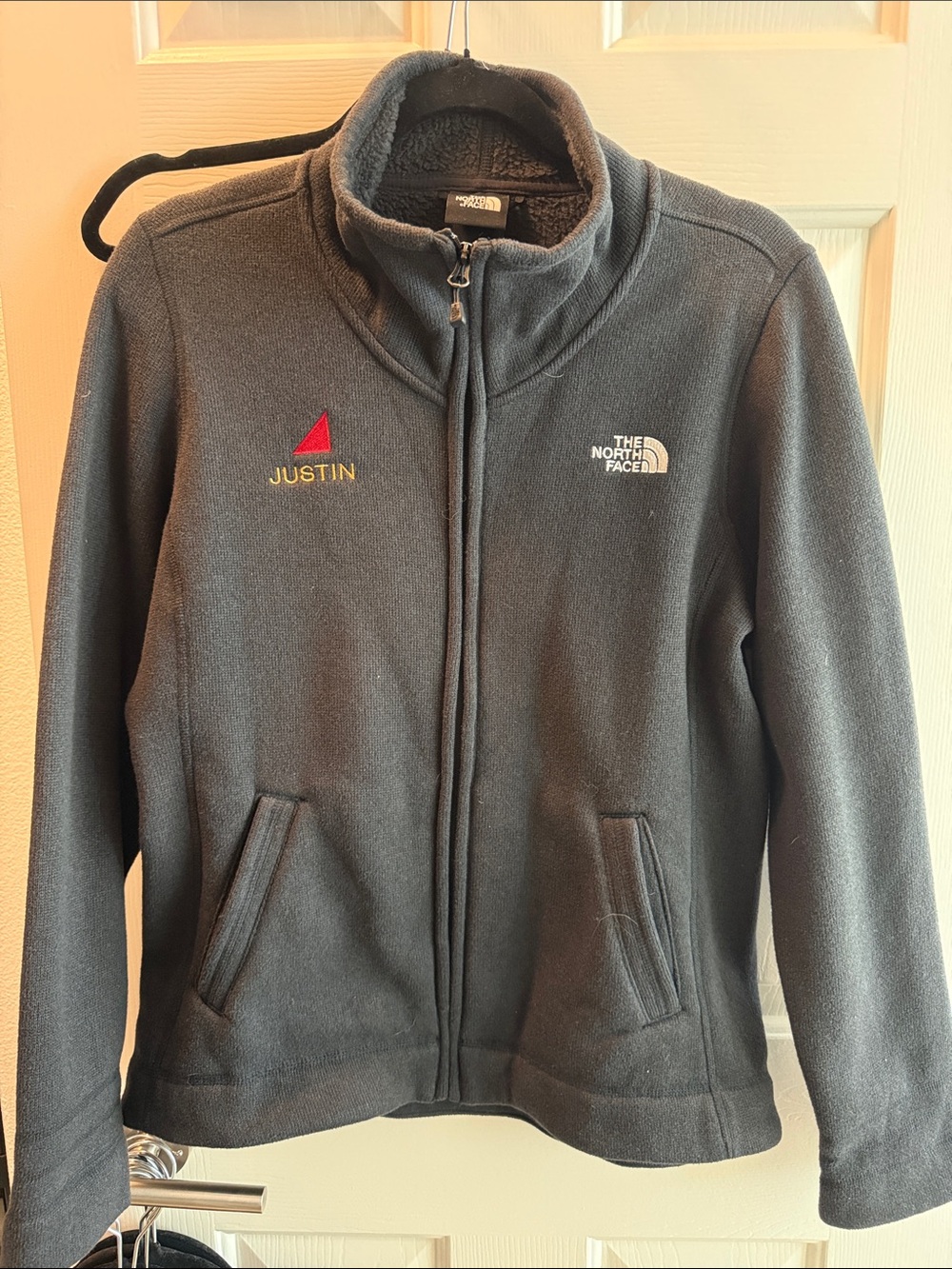 The North Face Black Fleece Jacket with Justin Embroidery